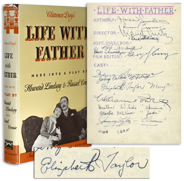 Elizabeth Taylor and Cast-Signed Book Life With Father -- Additionally Signed by Irene Dunne, William Powell, Director Michael Curtiz & More
